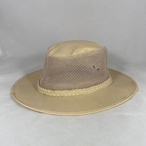 Dorfman Pacific Mesh Sidewall Wide Brim UPF50+ Hat - Tan/Cream